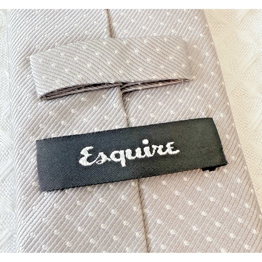 ESQUIRE Mens Tie Gray White Micro Dots 100% Silk Designer Necktie Office Modern - Picture 4 of 7